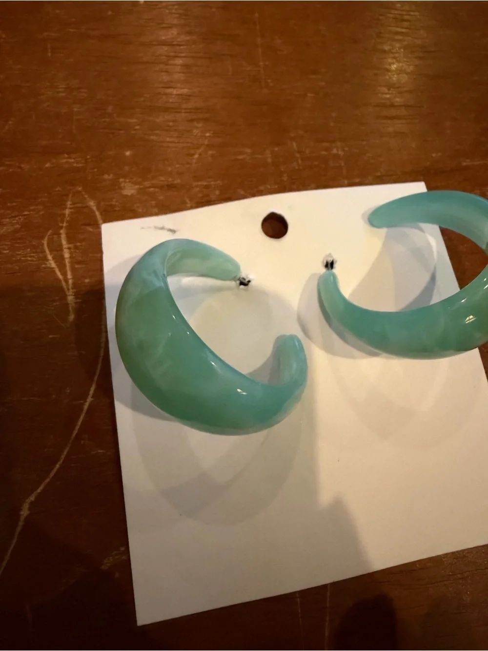 NWT Green Resin Hoop Stud Earrings - Chunky Half-Hoop